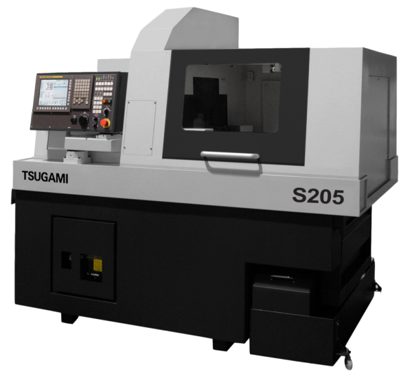 Tsugami S205 CNC Swiss-type lathe used for high-precision laser Swiss machining and complex component manufacturing.